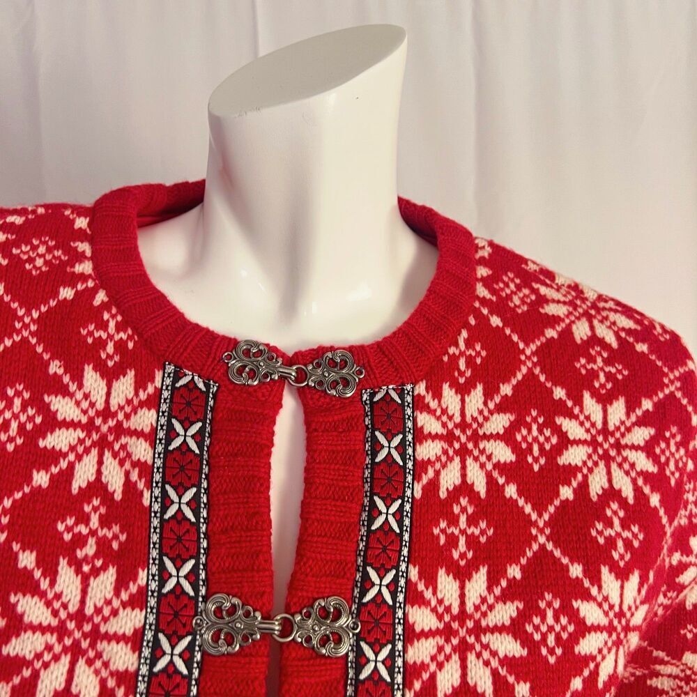 Vintage Lamb's Wool Casual Corner Fair Isle Sweater Cardigan Snowflakes Size S - Picture 2 of 6